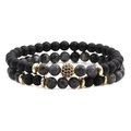 Double layer distance bracelet set with 6mm tiger eye stone and 8mm gold zircon spheres - Shining Style(NSB00350C)