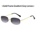 Y2K rimless sunglasses featuring a gold metal frame and stylish gradient gray lenses - Gold Frame Gradient Grey Lens