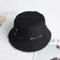 Black canvas bucket hat with SPORT strap and metal eyelets for outdoor sun protection - Black