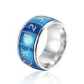 Draaibare blauwe pokerkaart ring van roestvrij staal met zilveren afwerking en spiegelbeeld - US 9 / Zilver Blauw