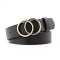 Cintura classica in pelle nera da donna con fibbia vintage a doppio anello bronzato - Nero