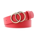 Cintura rossa da donna con fibbia a doppio anello in bronzo vintage e finta pelle - Rosso
