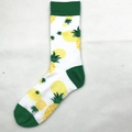 White cotton mid-calf socks with yellow pineapple pattern and dark green accents - Pineapple (1524C)