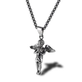 Silver guardian angel pendant necklace with vintage box chain in street hip hop style - Antique Silver Pendant + Antique Silver Pearl Chain