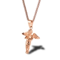Golden titanium steel angel prayer pendant necklace with box chain for hip hop style - Rose Gold Pendant + Rose Gold Pearl Chain