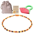 Baltic amber baby necklace set with linen pouch, authenticity certificate and teething toy - GB Multi-color Amber Set (Teether + Bag + Certificate)