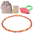 Natural Baltic amber baby necklace set with watermelon teether and certificate - GB Fire Amber Set (Teether + Bag + Certificate)