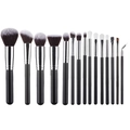 Professional 15-piece makeup brush set with black handles and gradient synthetic bristles - 15Pcs Black Silver Makeup Brushes (No Bag)