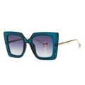 Vintage oversized cat-eye sunglasses with teal frame, gold metal arms and pearl accents - Blue Double Gray