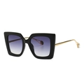 Vintage oversized cat eye sunglasses with purple gradient lenses and pearl metal temples - Black Double Gray