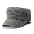 Detail of army green washed canvas military cap featuring reinforced stitching and metal eyelets - Adjustable / Army Green