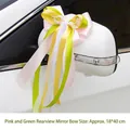 Nœud en ruban rose et vert avec dentelle pour décoration de mariage de voiture - Rose et Vert