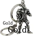 3D muscular man metal keychain in gold finish with fitness theme and lobster clasp - Shield Fitness Figure (kc034g)