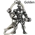 Creative 3D muscular man keychain with gold finish holding dumbbells for fitness fans - Dumbbell Pressing Figure (kc032g)