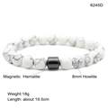 White Howlite and Magnetic Hematite 8mm beaded bracelet on a clean white background - 6245D White Turquoise