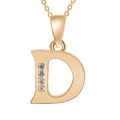 Golden letter D necklace pendant with sparkling white gemstones on a fine link chain - Gold-D