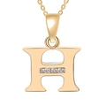 Polished gold initial H necklace with clear sparkling gems and delicate link chain - Gold-H