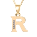 Elegant gold letter R pendant necklace with four sparkling white crystals on a thin chain - Gold-R