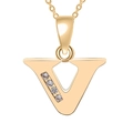 Golden capital letter V pendant necklace with four sparkling crystals on gold chain - Gold-V