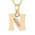 Polished 18K gold plated letter N necklace pendant with clear zircon stones inlay - Gold-N