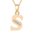 Gold plated alphabet S pendant necklace featuring four round sparkling zircon stones - Gold-S