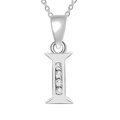 Polished silver letter I necklace pendant with four inlaid zircons on a thin chain - Silver-I