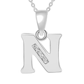 Silver-colored initial N pendant necklace with inlaid sparkling zircon gemstones - Silver-N