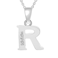 Polished silver letter R necklace pendant with four inlaid zircons on a delicate chain - Silver-R