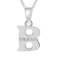 Silver-toned letter B pendant necklace with sparkling cubic zirconia on a dainty chain - Silver-B