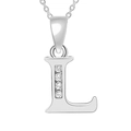 Silver letter L pendant necklace with four sparkling round-cut inlaid zircons - Silver-L