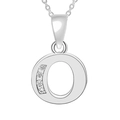 Polished silver letter O pendant necklace with four sparkling cubic zirconia stones - Silver-O