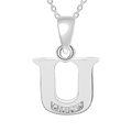 Silver-plated letter U pendant necklace with four sparkling cubic zirconia accents - Silver-U