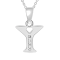 Letter Y alphabet necklace in silver finish with four sparkling zircons on a delicate chain - Silver-Y