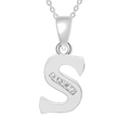 Silver letter S pendant necklace with four sparkling cubic zirconia stones inlay - Silver-S