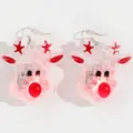 Pink reindeer Christmas earrings with red LED glowing effect for festive fashion - Transparent Reindeer Head Hook