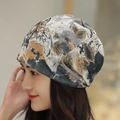 Berretto da donna con stampa astratta a inchiostro giallo e nero per l'estate - M (56-58cm) / Grigio Inchiostro Fiori