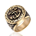 Anillo de sello de ancla vintage para hombre en acero inoxidable con alas de águila - US 7 / Dorado