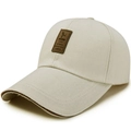 Classic beige baseball cap with premium canvas texture and brown leather patch - Adjustable / Light Beige