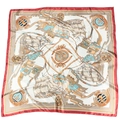 Eleganter 90x90cm Seidenschal mit nautischen Motiven, Segelbooten und roter Umrandung - 90*90cm / Weinrote Kante