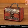Vintage red wooden jewelry box with flower carving and bronze latch, size 12x8x8.5cm - 6076I Lotus
