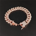 Iced out rose gold 13mm Cuban link bracelet with sparkling cubic zirconia crystals - 30cm Rose Gold