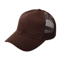Brown ponytail baseball mesh cap with breathable back and cotton front panel in 45-degree view - Adjustable / Brown