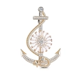 Exquisite gold anchor nautical brooch with rope detail and clear sparkling zircons - Golden Anchor Style (K1069)