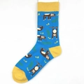 Blue knitted socks with yellow sloth patterns and contrast heel for men and women - Sloth (1463C)