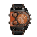 Oulm multi-timezone men's watch with orange dial, black case and orange stitching leather strap - Orange