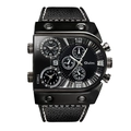 Oulm 9315 oversized multi-timezone men's watch with black leather strap and rivets - Black
