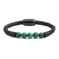 Bracciale in pelle intrecciata nera con perle di malachite verde e chiusura magnetica - Verde