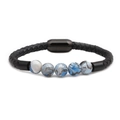 Braided black leather bracelet with marble acrylic beads and magnetic clasp for women - Leather/Synthetic Stone/Stainless Steel / Blue Brown Marble Pattern (8)