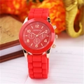 Fashionable red silicone Geneva quartz watch with gold case and Arabic numerals - Red
