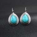 Bohemian silver drop earrings with blue turquoise stones and Greek key patterns - Greek Key Teardrop Blue Turquoise